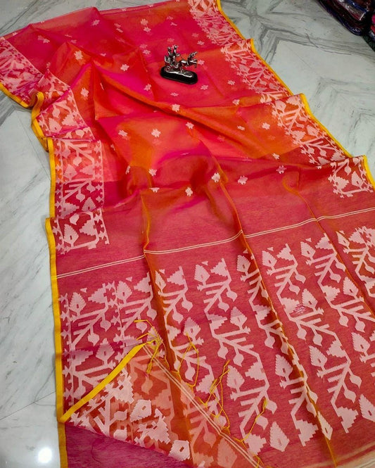 Handloom Muslin Jamdani saree with running blouse