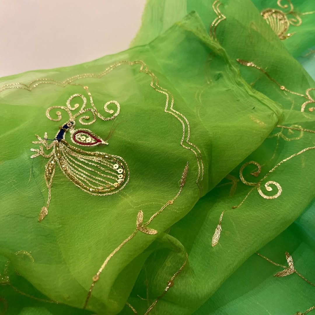 Pure Jaipuri Chiffon Jaal Work Saree With Beautiful Rajputi look and Running Blouse