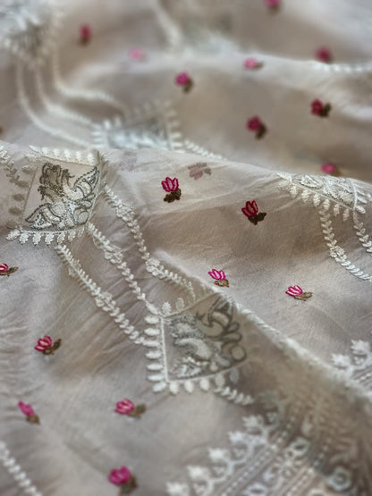 Pure Organza Silk Embroidery Work Saree