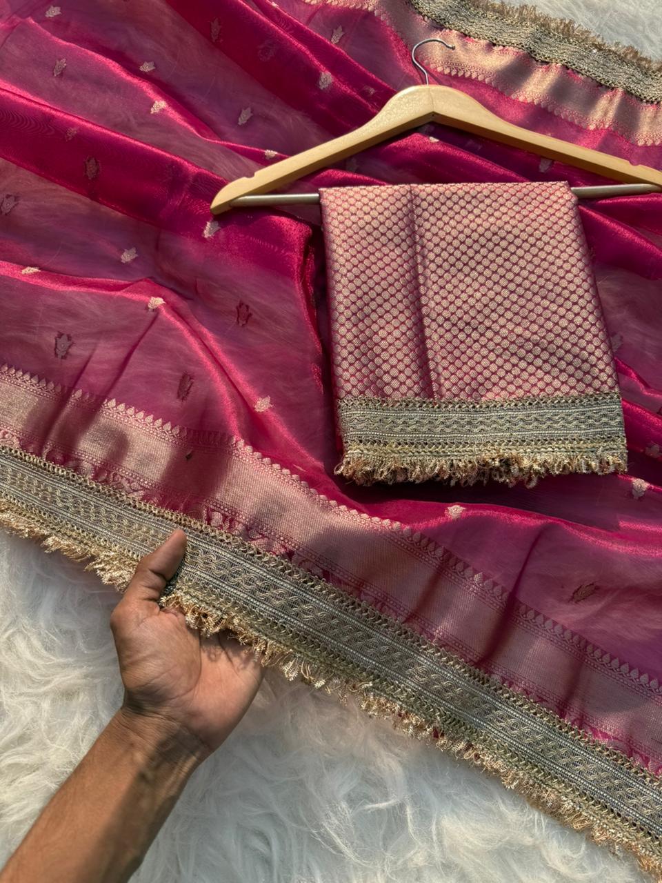 Banarasi Tissue Silk Saree With lace work border