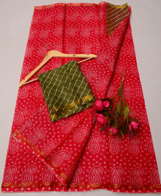 Pure Cotton Kota Doria Kalam Kari Floral Print Saree