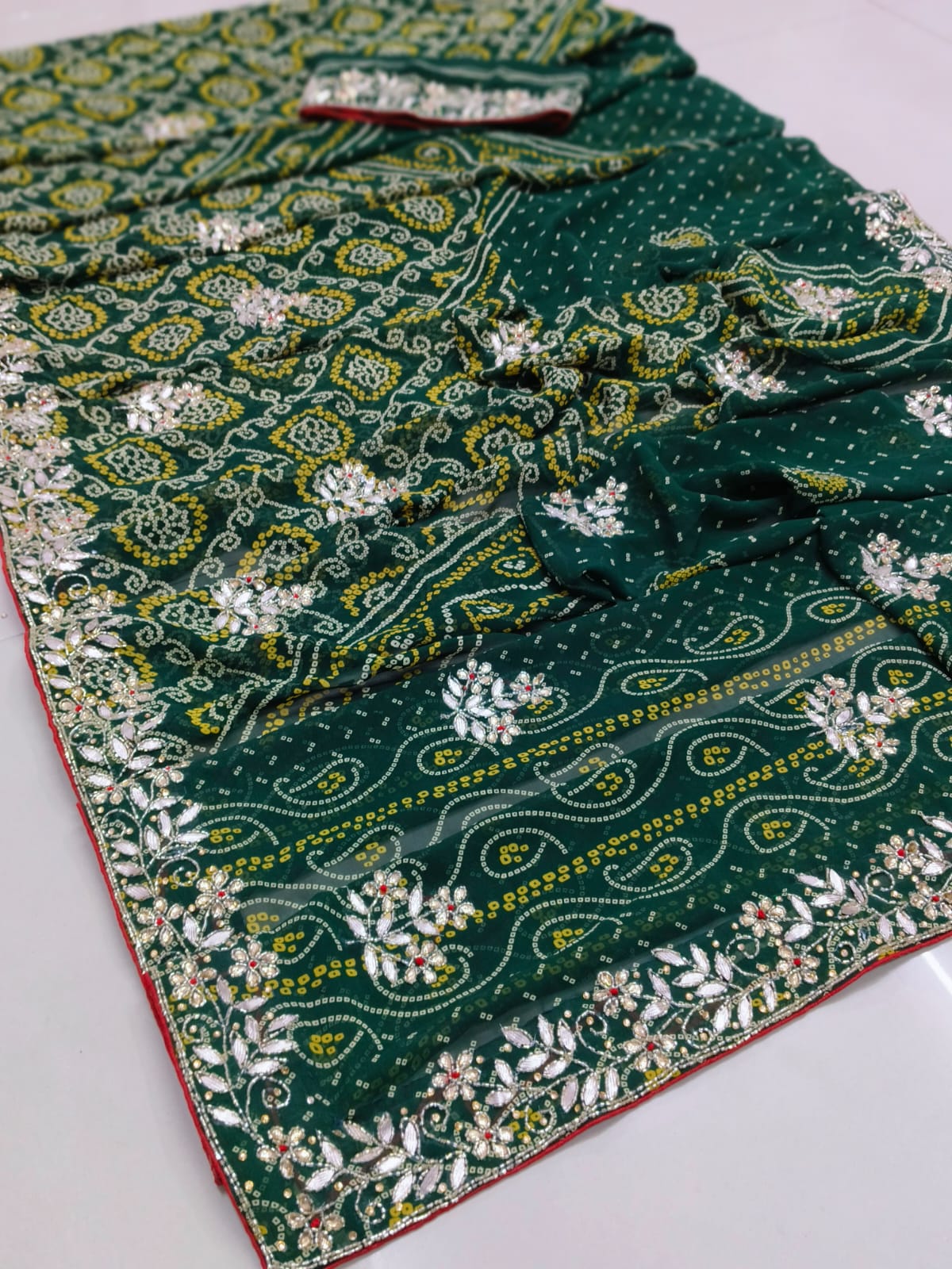 Pure georgette Bandhej gota patti saree