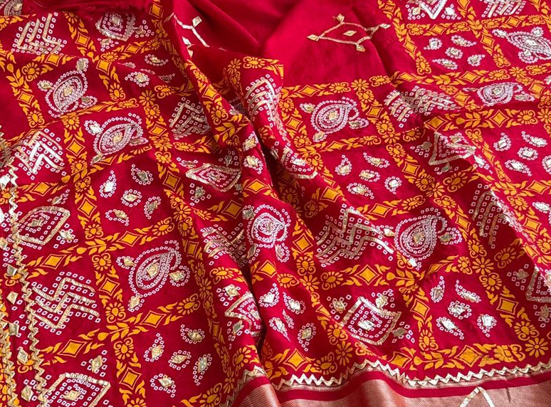 Pure Munga Silk Gotta Patti Work Saree With Blouse
