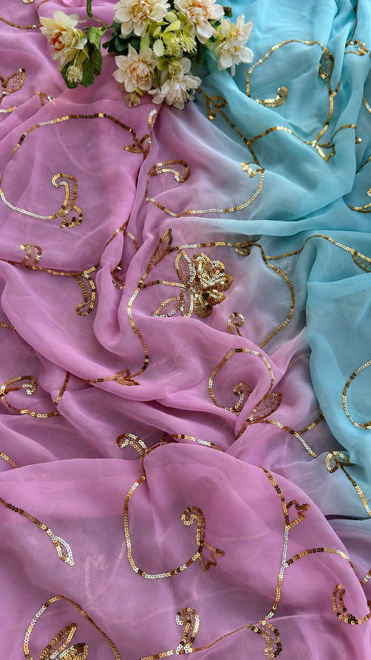 Premium Pure Chiffon Jaal Work Saree with Running Blouse