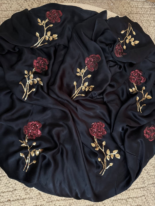 Pure Dimond Chiffon Hand Work Saree With Running Blouse