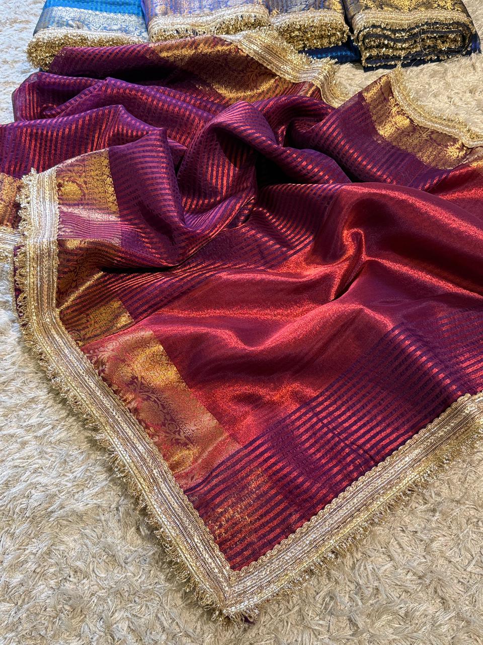 Banarasi Premium Tissue Silk Saree with Gotapatti + Uljhi lace work Border