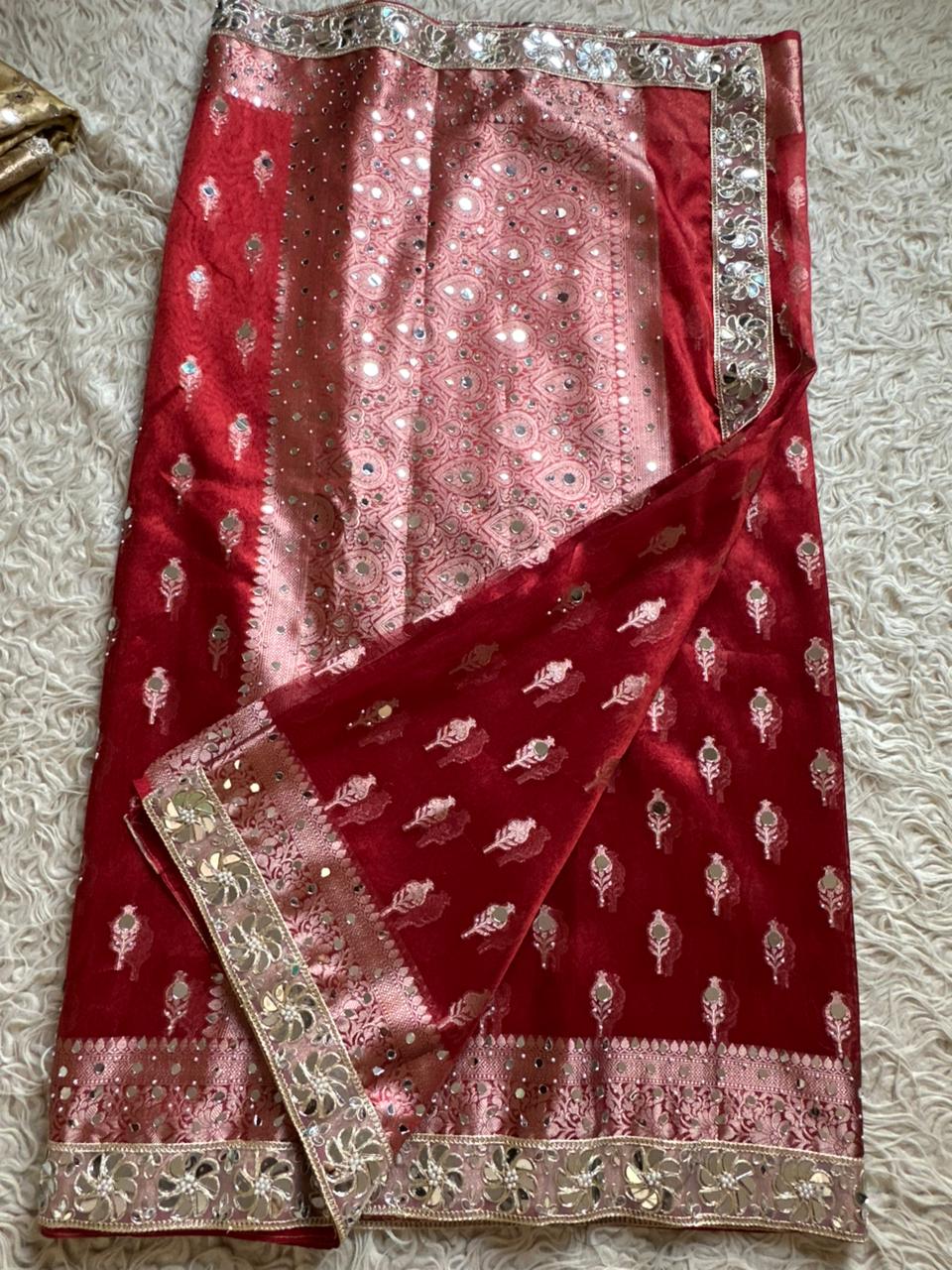 Banarasi Tissue Silk Saree With beautiful  borders with mirror  work