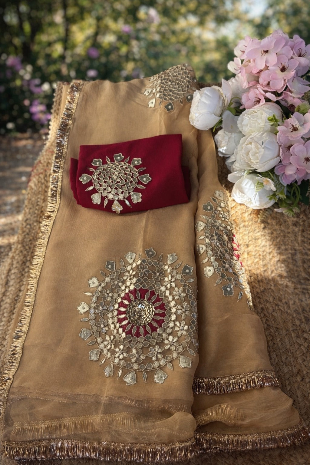 Pure Diamond Chiffon Gota Patti Work Saree With Blouse