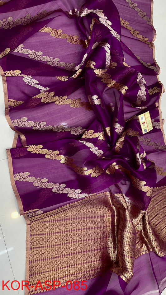 Pure Handloom banarasi  kora Silk Saree With Blouse