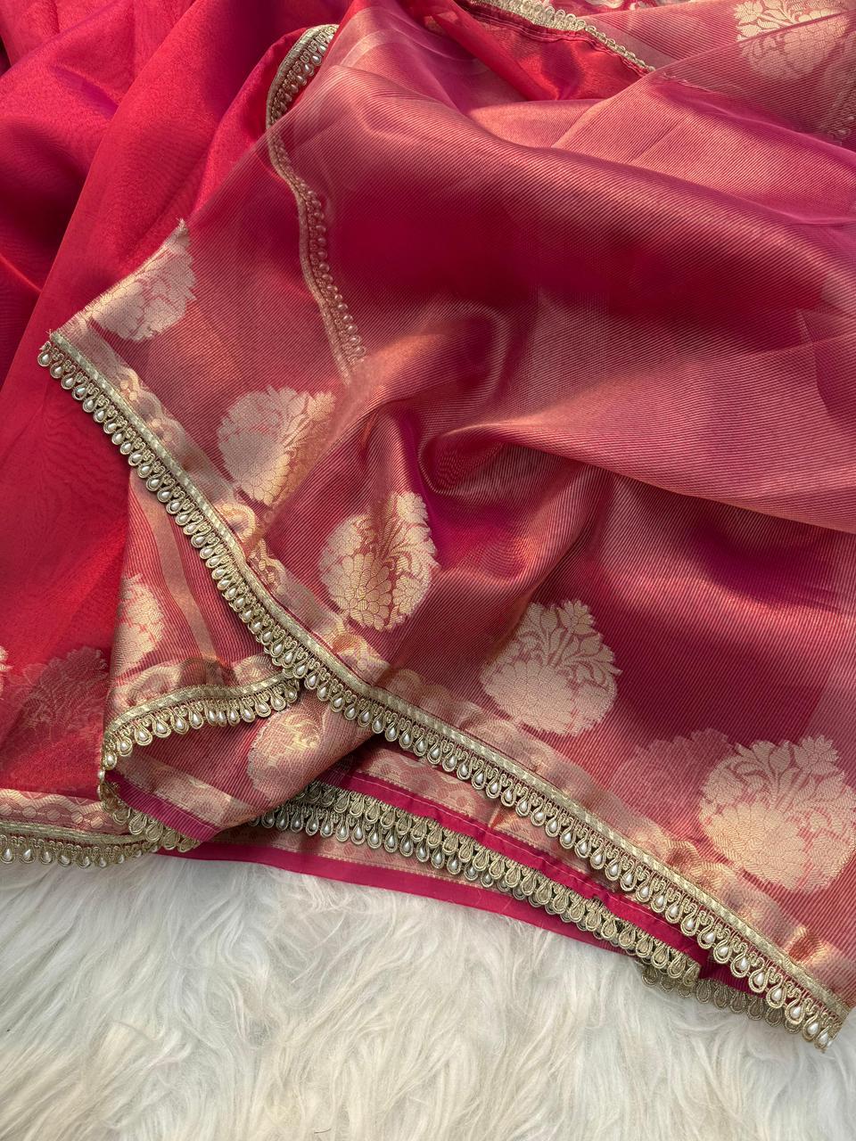 Banarasi Tissue Silk Saree With lace work border