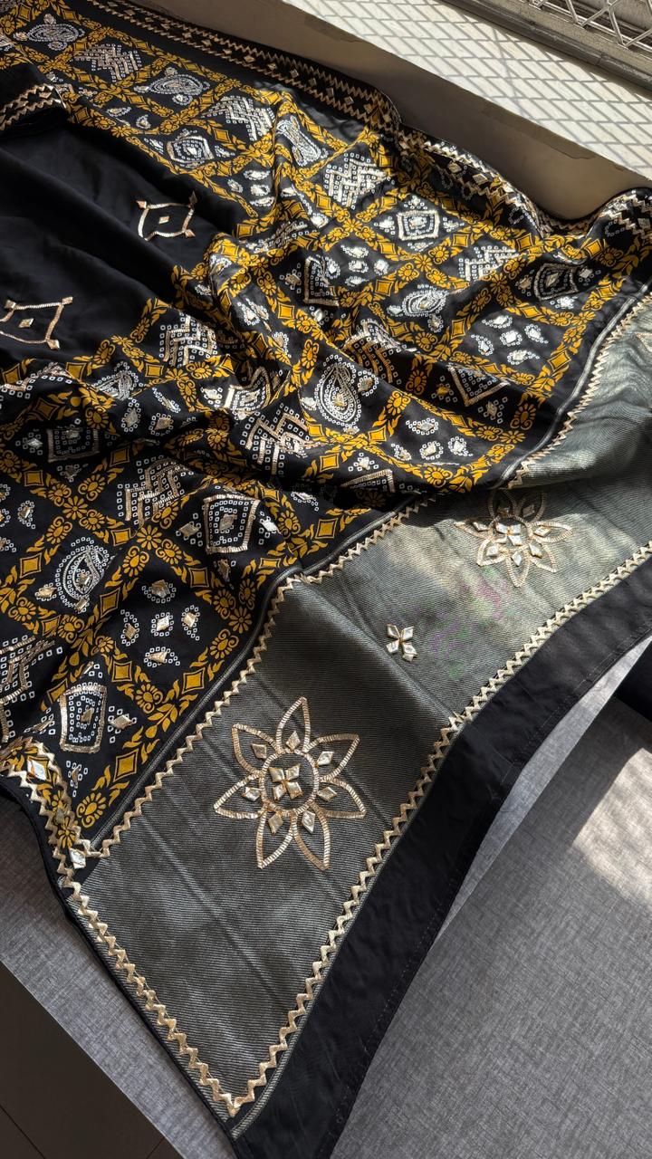 Pure Munga Silk Gotta Patti Work Saree With Blouse