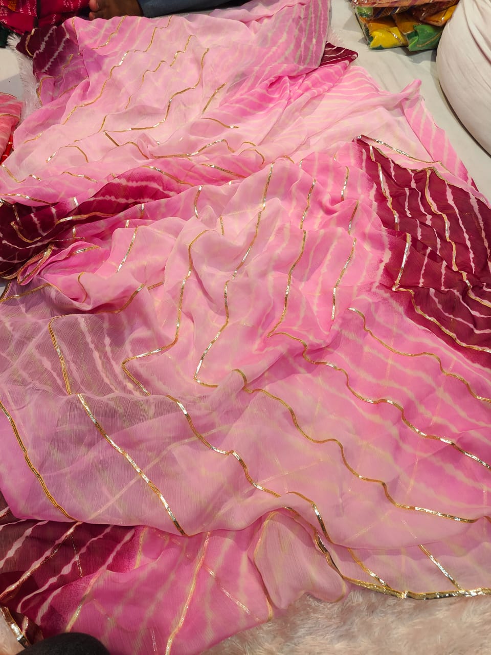 Semi Chiffon Georgette Leheriya Pattern Saree