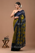Pure Mulmul Cotton hand block Print Saree with Blouse