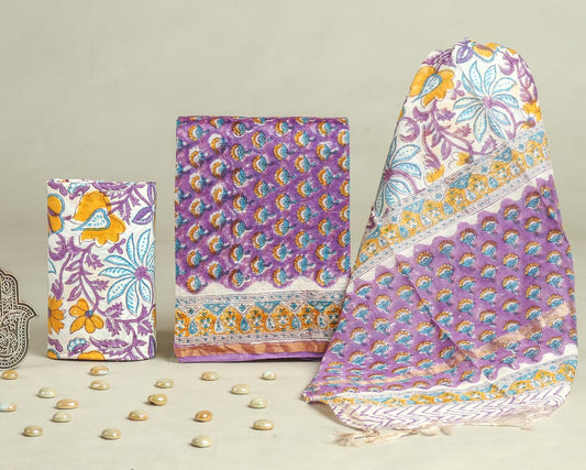 Hand Block Print Chanderi Silk Unstitched Suit