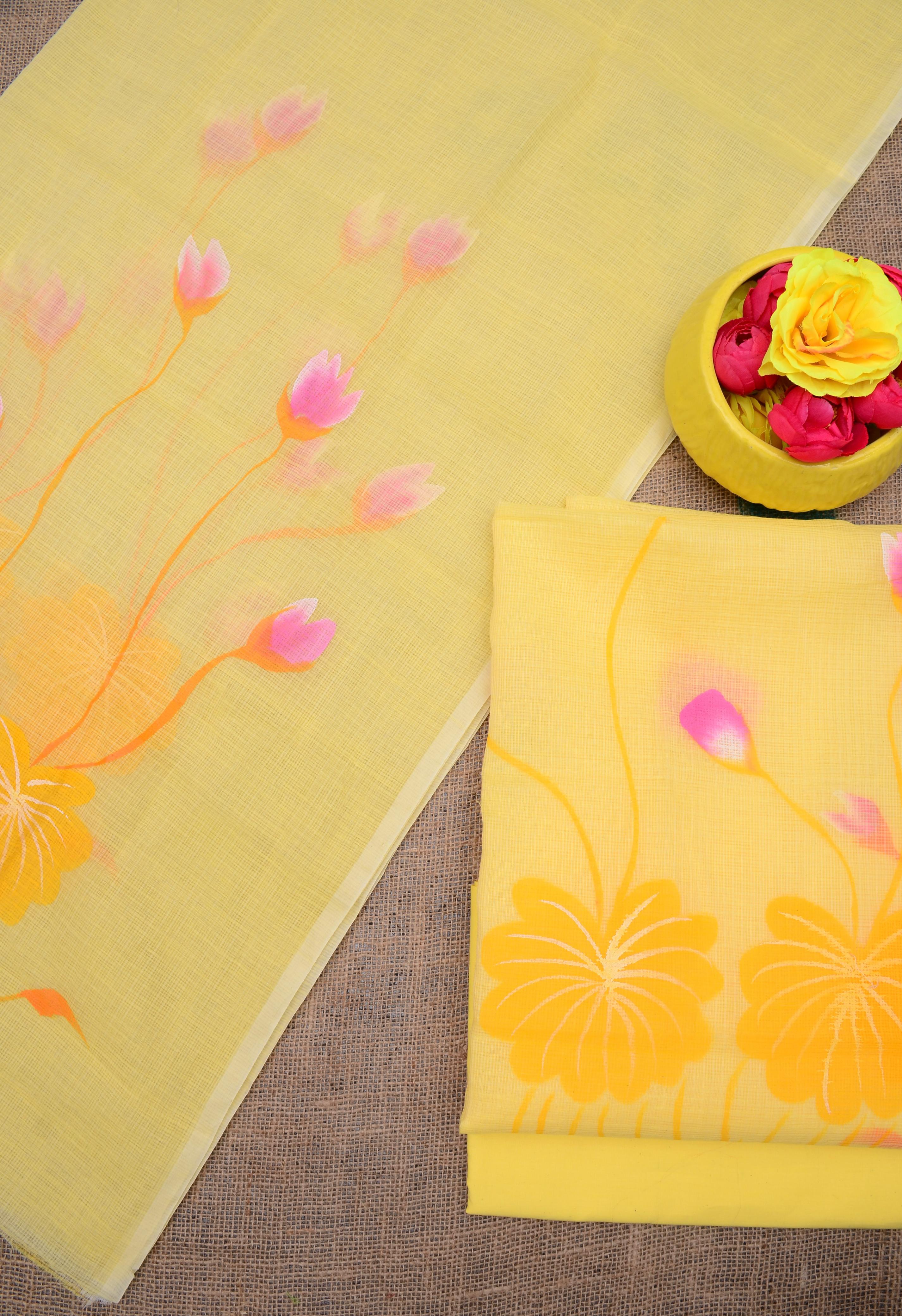 Beautiful kota cotton  hand brush print Unstitched suit