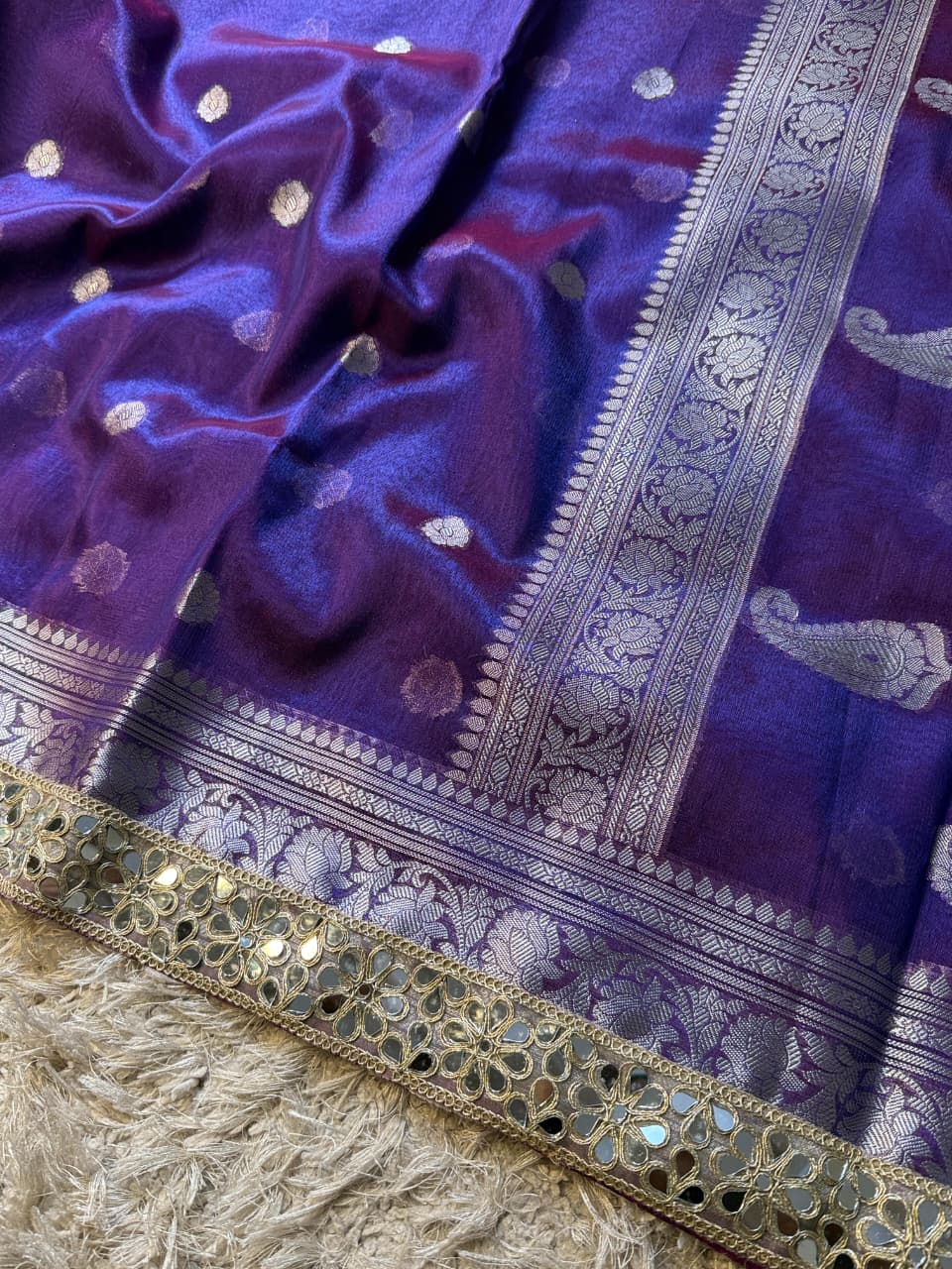 Banarasi Glass tissue silk saree with  lace work