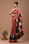 Pure Mulmul Cotton hand block Print Saree with Blouse