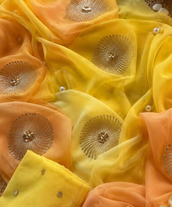 Sunshine Yellow Pure Chiffon Saree with Elegant Sequin  Work