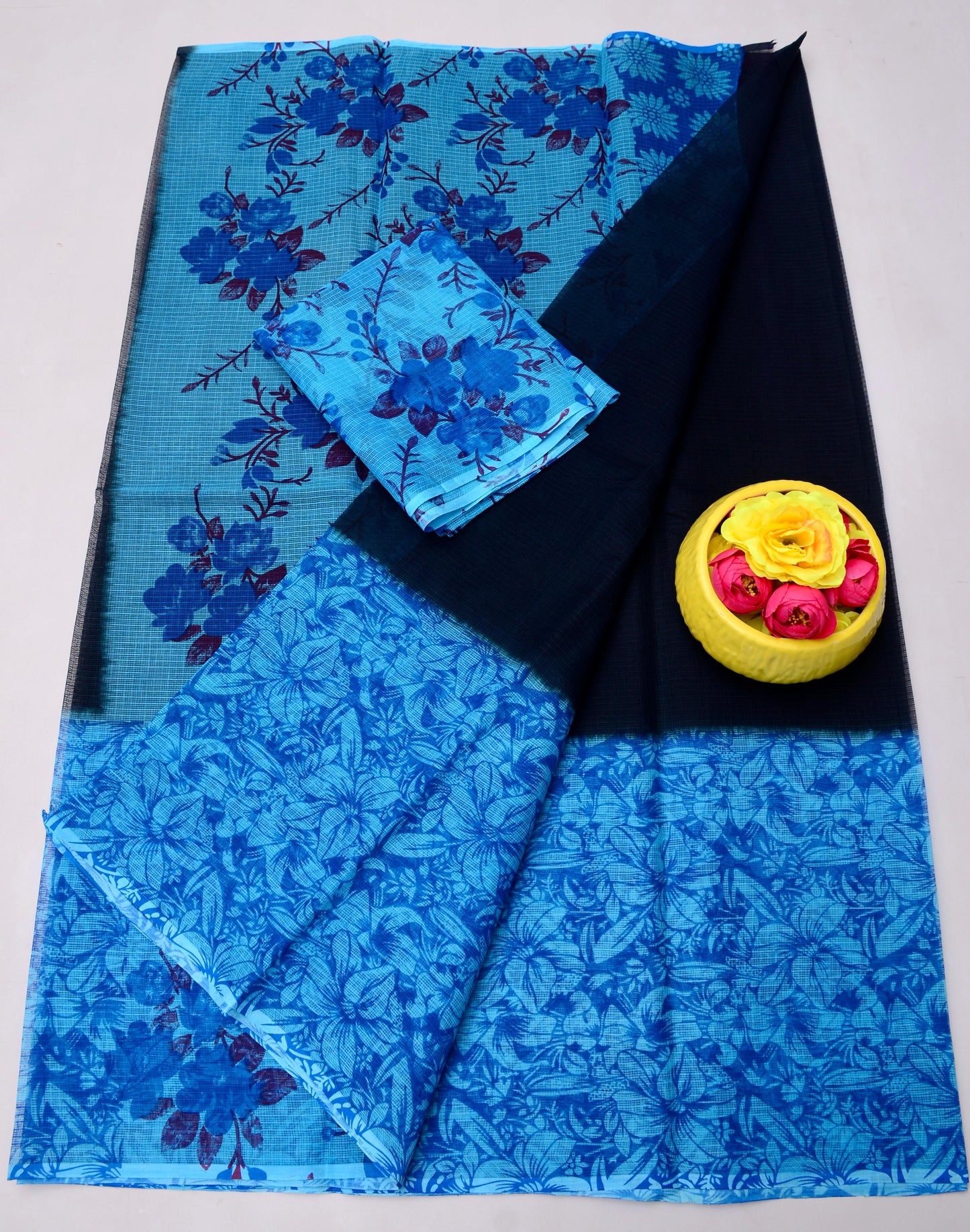 Pure Cotton Kota Doria Kalam Kari Floral Print Sarees