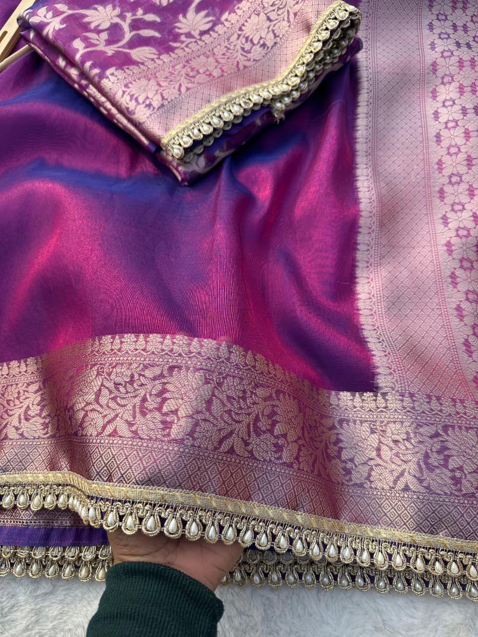 Banarasi Tissue Silk Saree With lace work border
