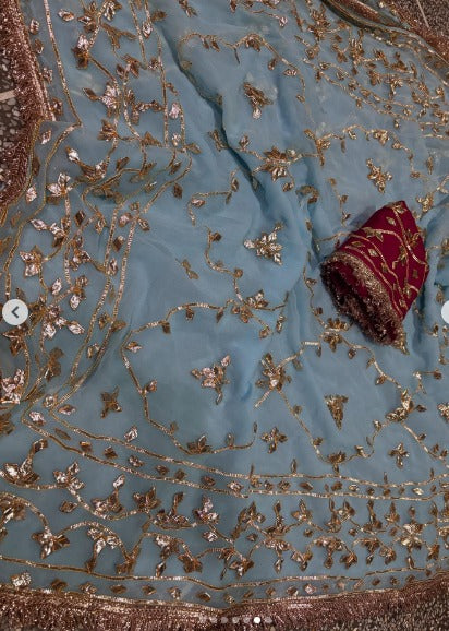 Pure Diamond Chiffon Gota Patti  Work Saree With Blouse