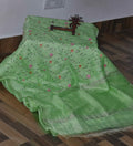 Pure Linen Silk Hand Embroidery Work Saree With Blouse