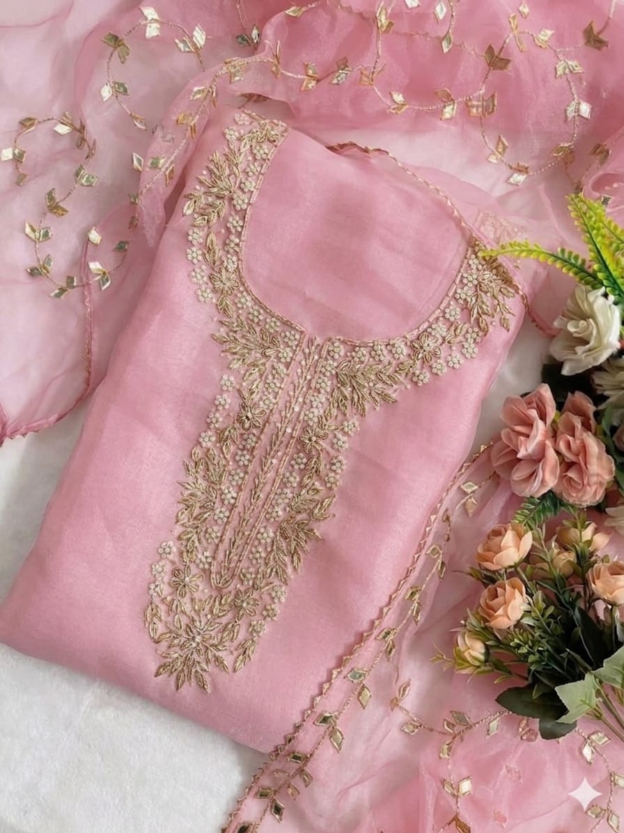 Organza Hand Work Unstitched Suit