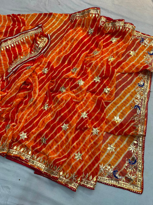 Desinger Georgette Leheriya Saree With Blouse