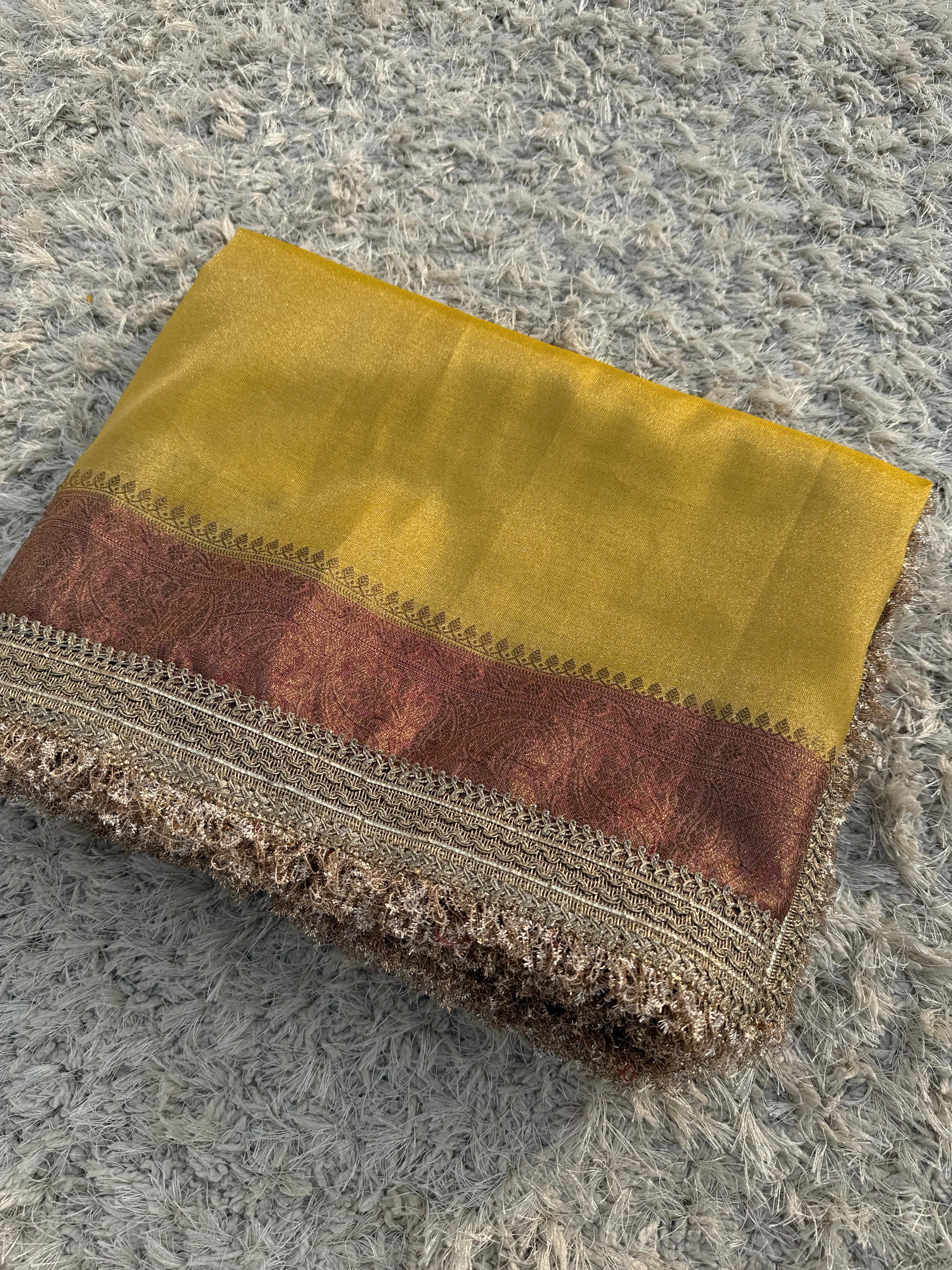 Banarasi Maharani katan tissue soft silk saree  Dual shade saree with lace work