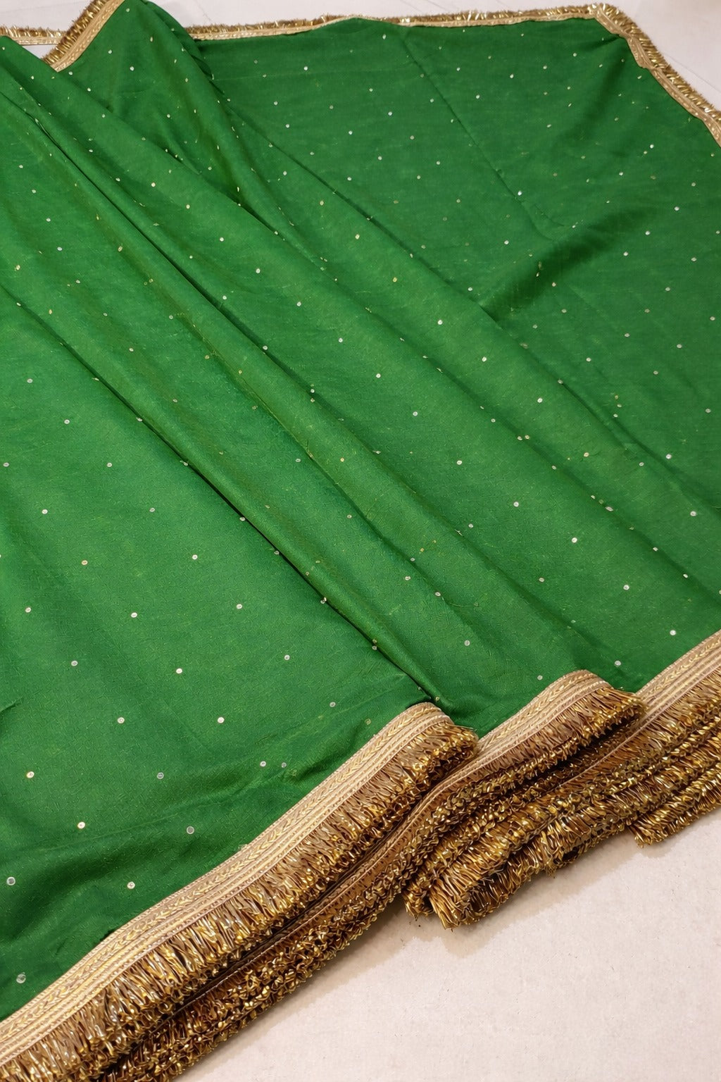 Designer Katan Cotton Banarasi Handwork Mirror and Lace Work Saree