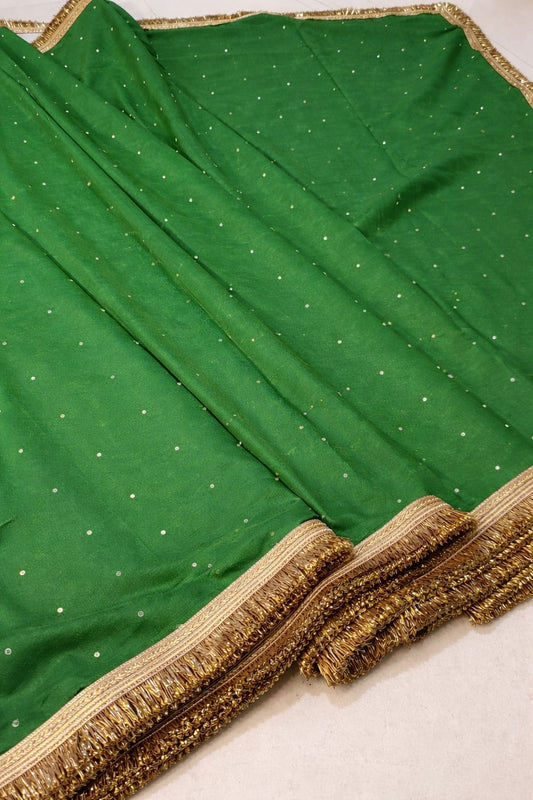 Designer Katan Cotton Banarasi Handwork Mirror and Lace Work Saree
