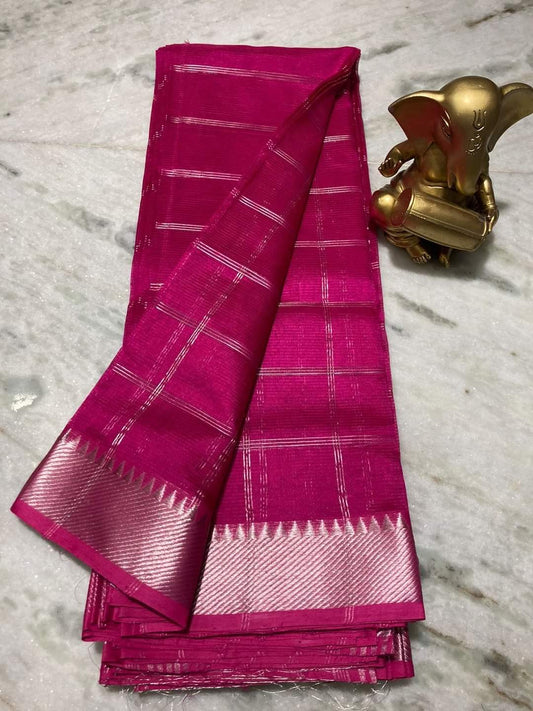 Elegant Pure Cotton Silk Mangalagiri Saree with Rich Zari Border & Running Blouse