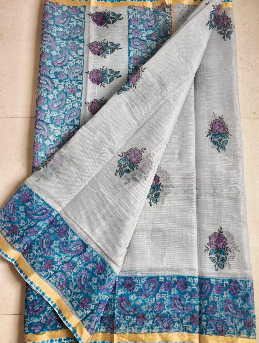 Beautiful kota cotton hand brush print work saree