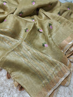 Pure Linen By Linen Embroidery   Saree With  Blouse