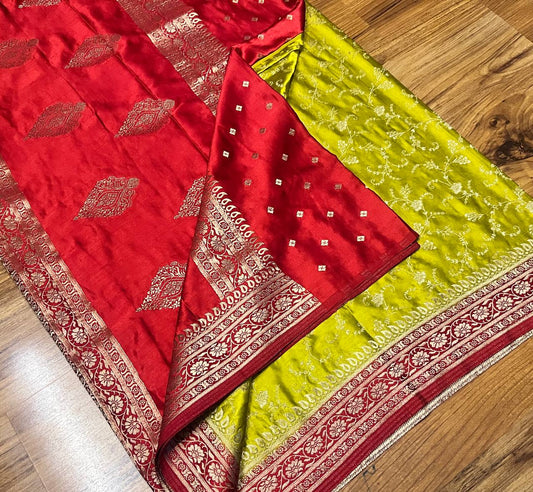 Exclusive pure gajji satin silk saree with contrast pallu and blouse