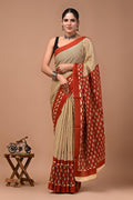 Pure Mulmul Cotton hand block Print Saree with Blouse