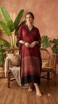 Pure Modal Silk Hand block Printed Kaftans Stitched suit With Hand Mirror Work