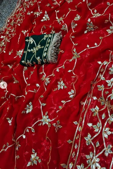 Pure Diamond Chiffon Gota Patti  Work Saree With Blouse