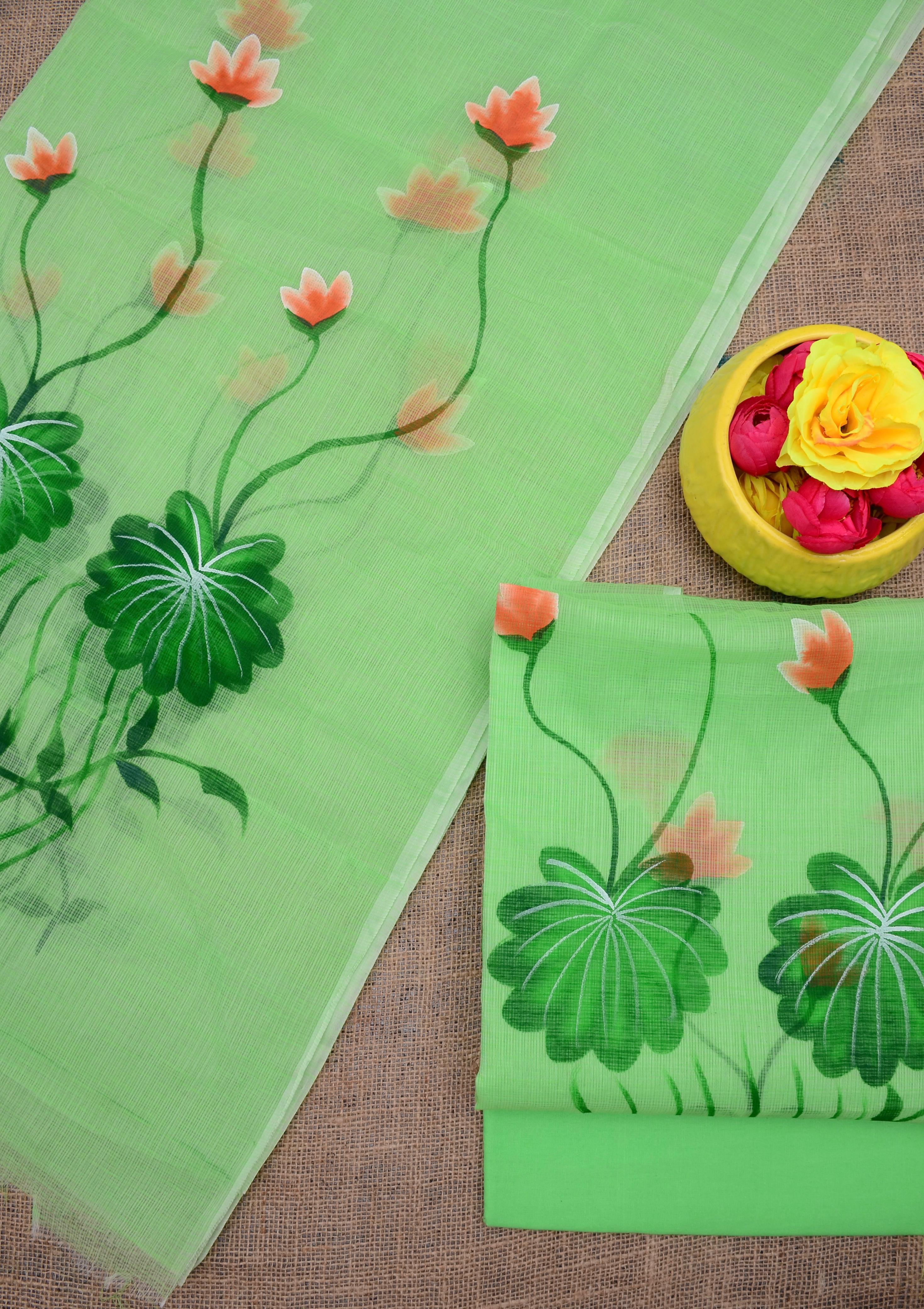 Beautiful kota cotton  hand brush print Unstitched suit