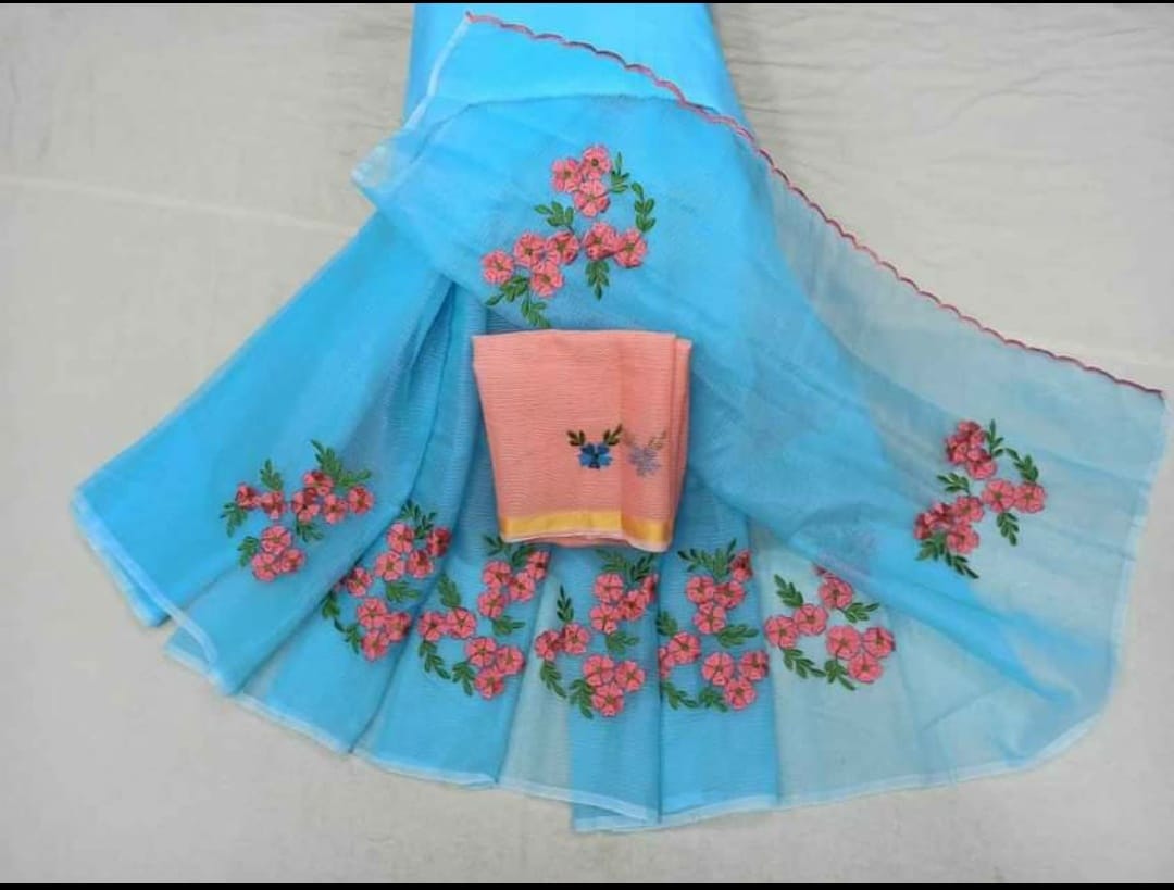 Kota cotton embroidery work Saree
