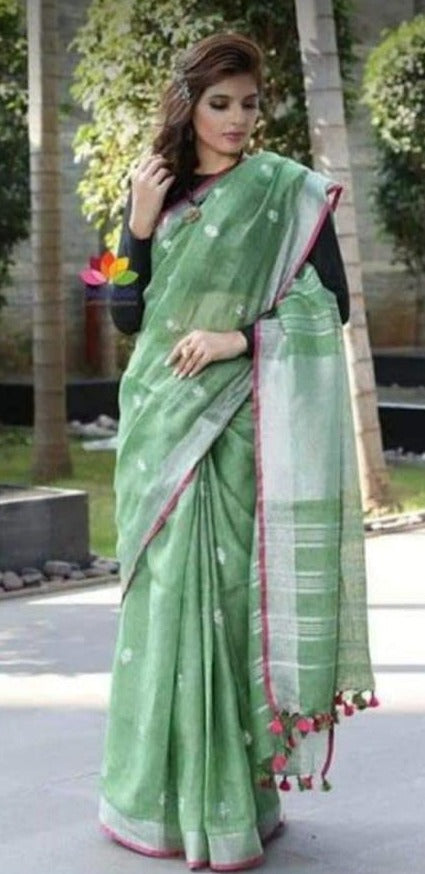 Pure Cotton Embroidery Work Saree With Blouse.