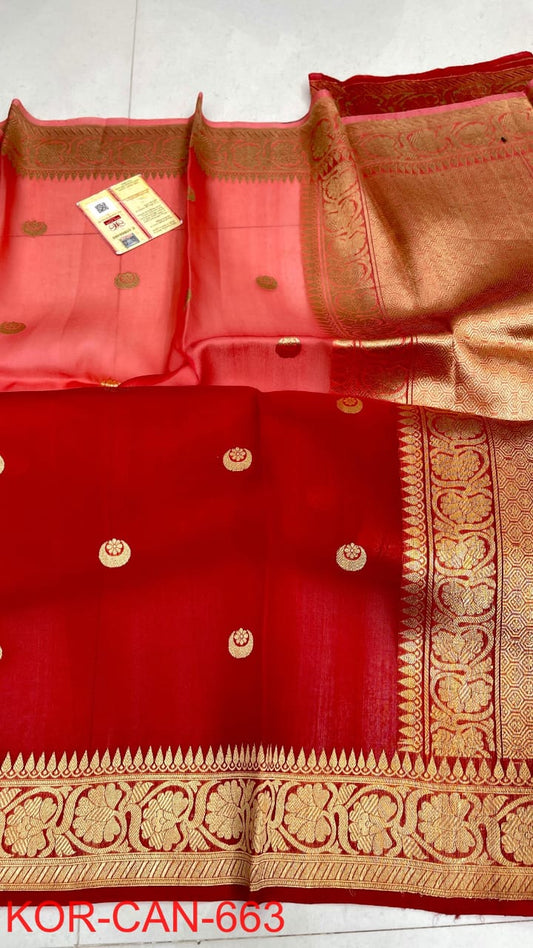 Pure Handloom banarasi  kora Silk Saree With Blouse