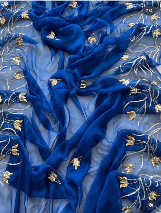 Premium Pure Chiffon Saree with Heavy Floral Embroidery
