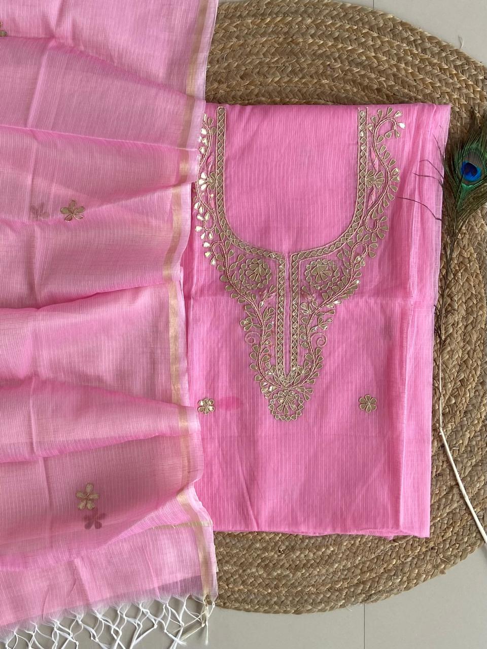 Pure Kota-Doria Unstitched Suit Gota Patti work  Work