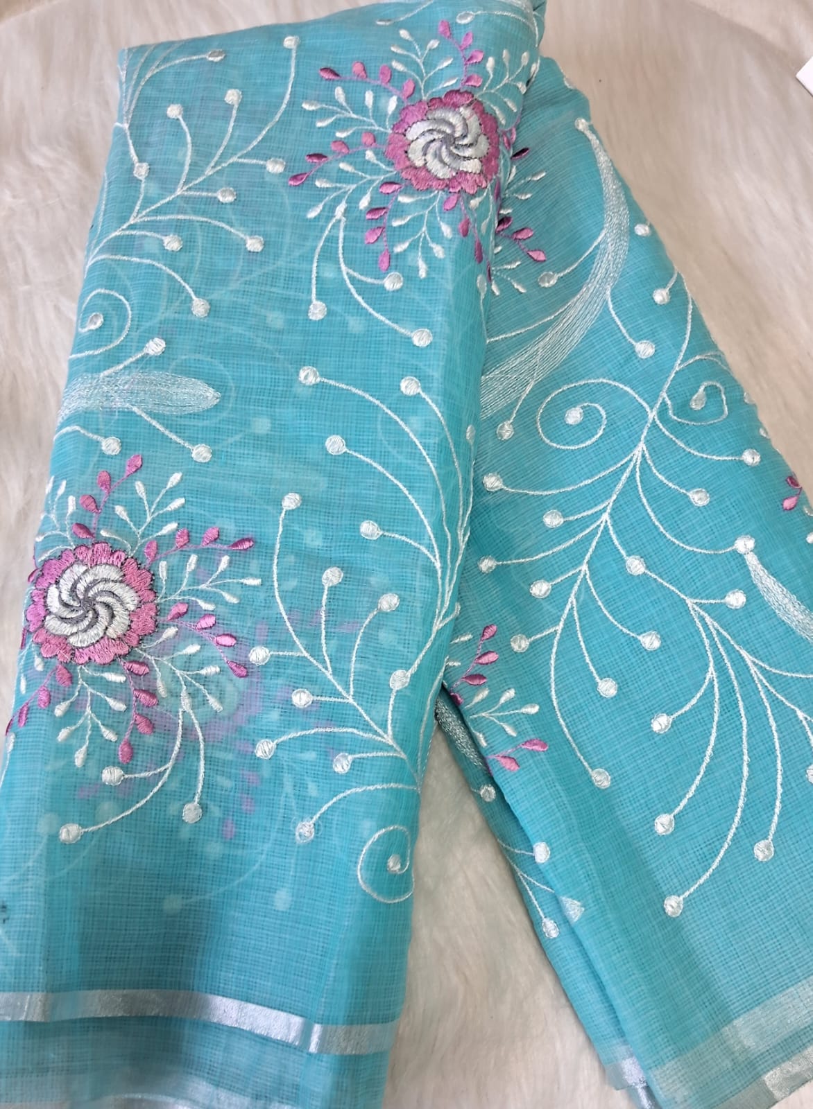 Pure Cotton Kota Doriya Embroidery work Saree With Blouse