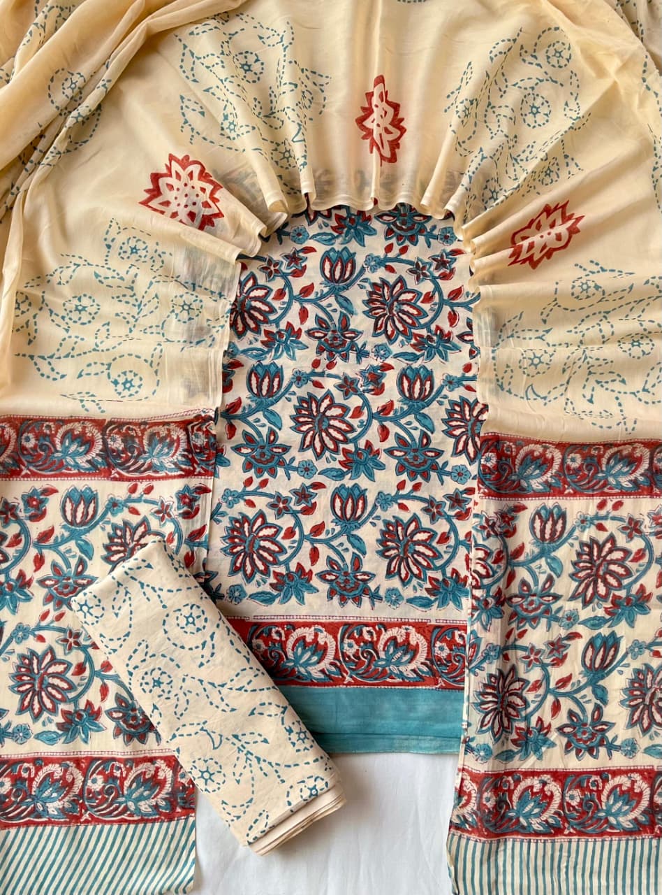 Exclusive new hand block printed cotton suits with cotton duptta