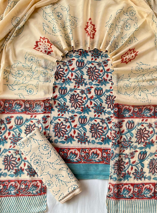 Exclusive new hand block printed cotton suits with cotton duptta