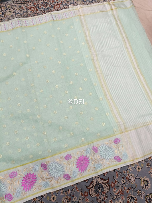 Banarasi Linen Silk Border Saree With Blouse