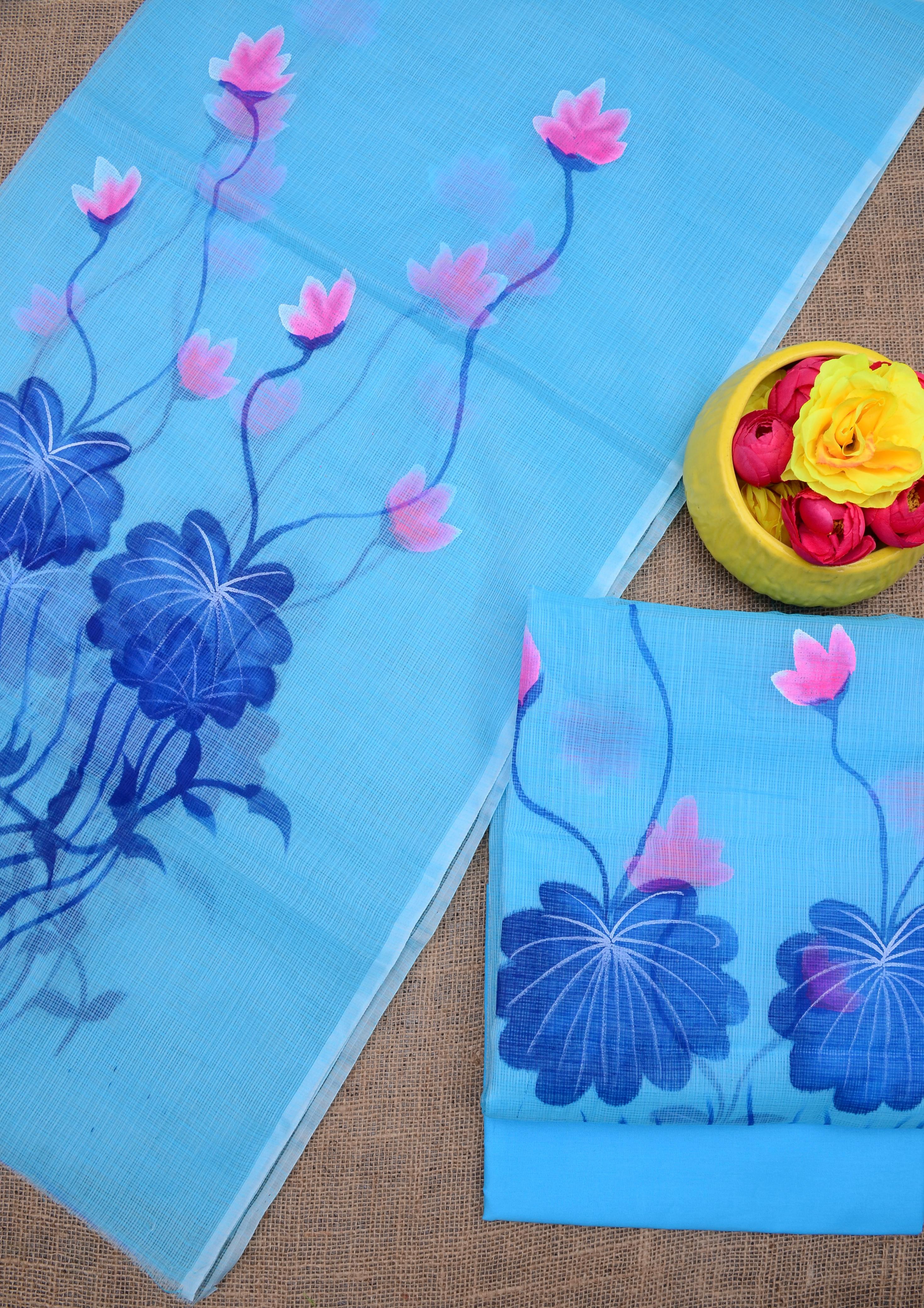 Beautiful kota cotton  hand brush print Unstitched suit
