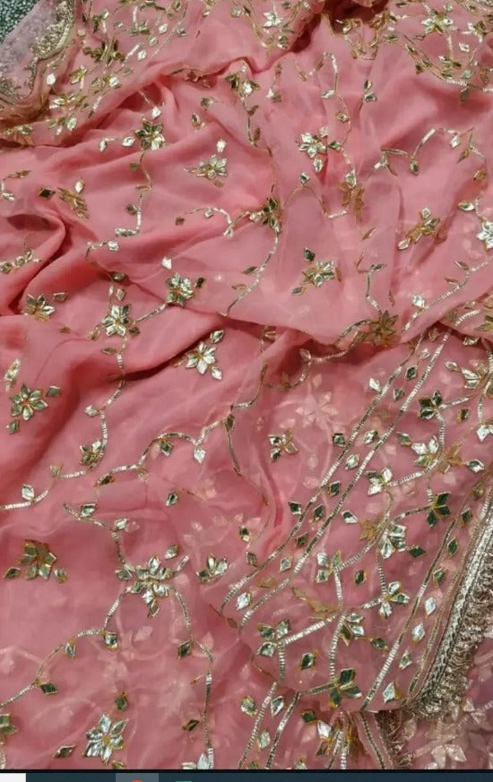 Pure Diamond Chiffon Gota Patti  Work Saree With Blouse